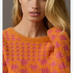 Anthropologie Orange and Pink Houndstooth Women's Sweater